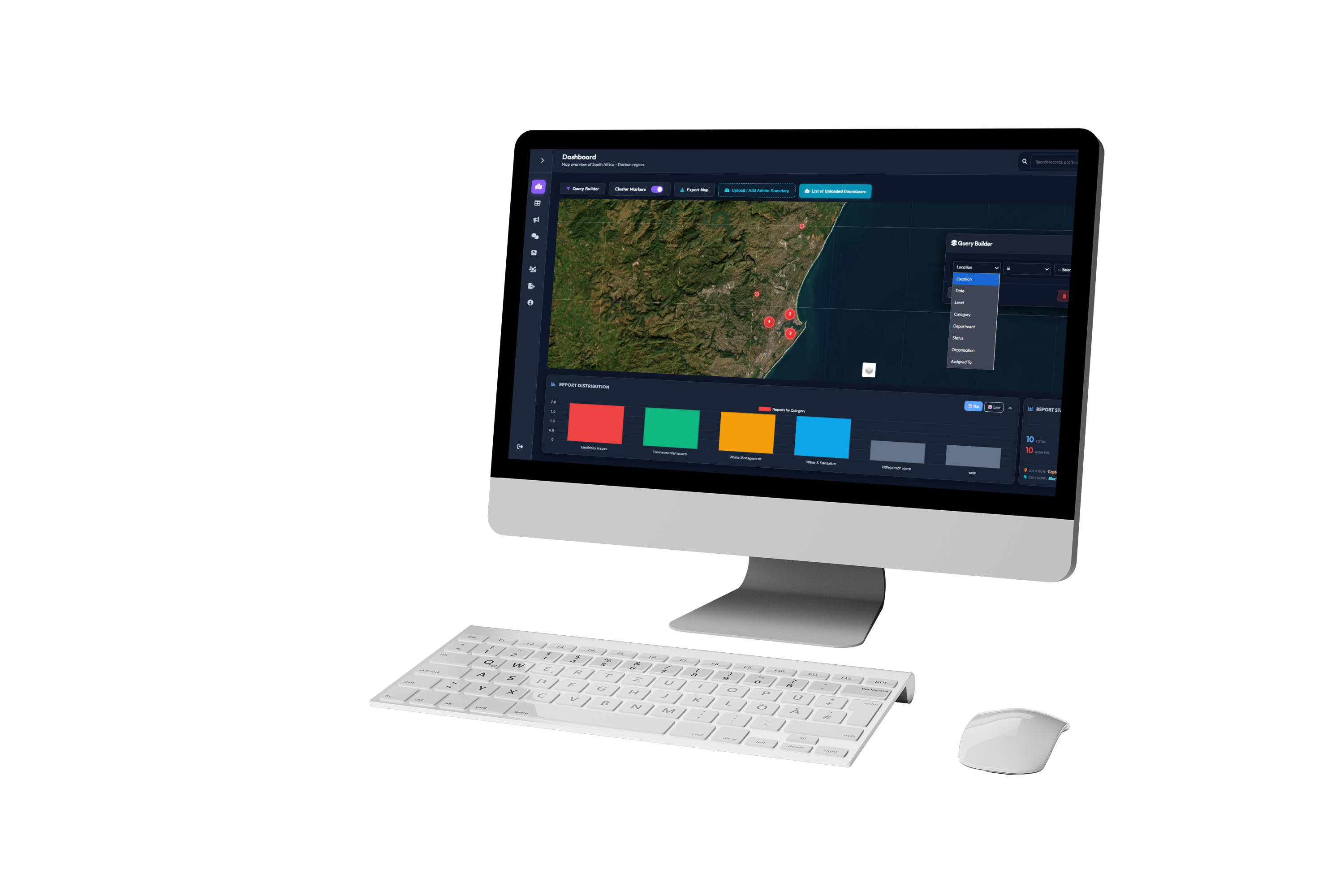 Callitin organisation dashboard shown on a clean iMac monitor with keyboard and mouse